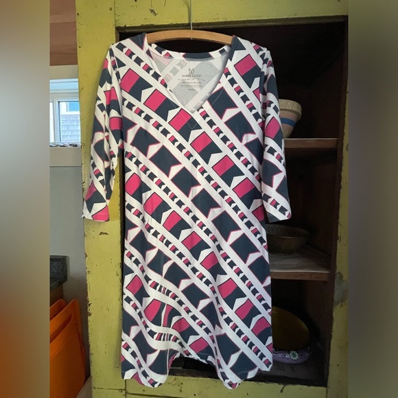 Mahi Gold Stretch Jersey Dress Nautical Flag Pattern Size Small - Picture 6 of 6